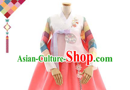 Korean Bride Hanbok White Blouse and Watermelon Red Dress Korea Fashion Wedding Costumes Traditional Festival Apparels for Women