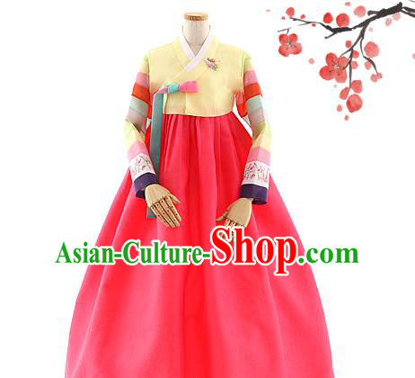 Korean Bride Hanbok Yellow Blouse and Red Dress Korea Fashion Wedding Costumes Traditional Festival Apparels for Women