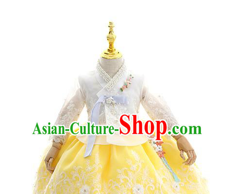 Asian Korea Court Girls White Lace Blouse and Dress Korean Kids Birthday Fashion Traditional Hanbok Apparels Costumes