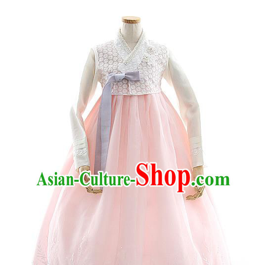 Korean Bride Hanbok Embroidered White Blouse and Pink Dress Korea Fashion Wedding Costumes Traditional Festival Apparels for Women