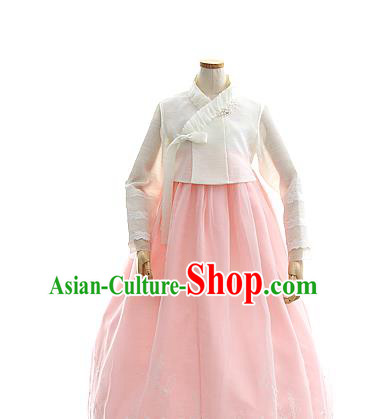 Korean Bride Hanbok White Blouse and Pink Dress Korea Fashion Wedding Costumes Traditional Festival Apparels for Women