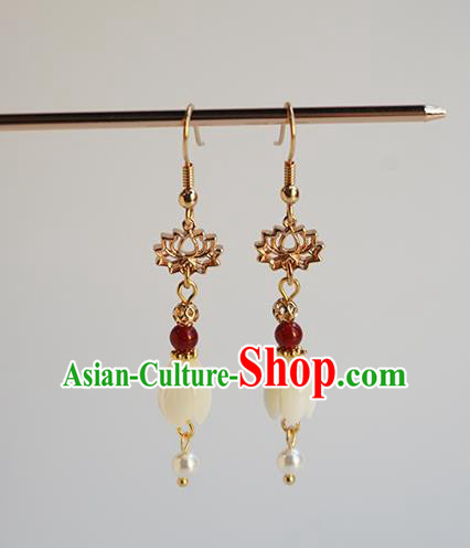 Handmade Chinese Classical Golden Lotus Ear Accessories Ancient Women Hanfu Yulan Magnolia Earrings