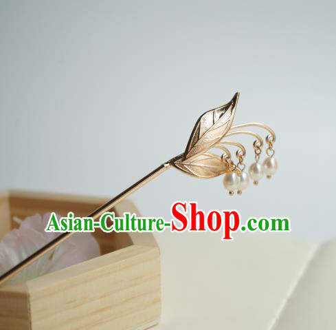 Chinese Hanfu Classical Convallaria Hair Accessories Handmade Ancient Princess Golden Pearls Tassel Hairpins for Women