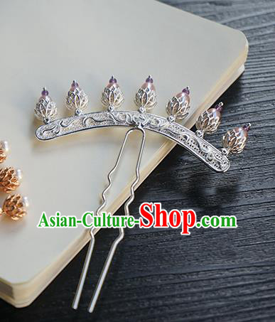 Chinese Classical Hanfu Pearls Hair Accessories Handmade Ancient Tang Dynasty Imperial Concubine Argent Hairpin for Women