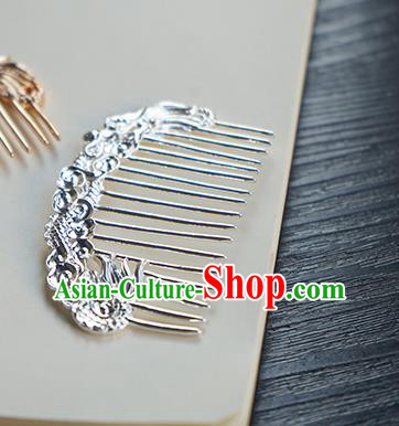 Chinese Classical Hanfu Argent Dragon Hair Comb Hair Accessories Handmade Ancient Tang Dynasty Hairpin for Women