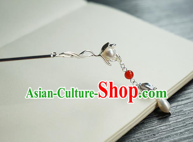 Chinese Classical Hanfu Tassel Step Shake Hair Accessories Handmade Ancient Song Dynasty Argent Hairpin for Women