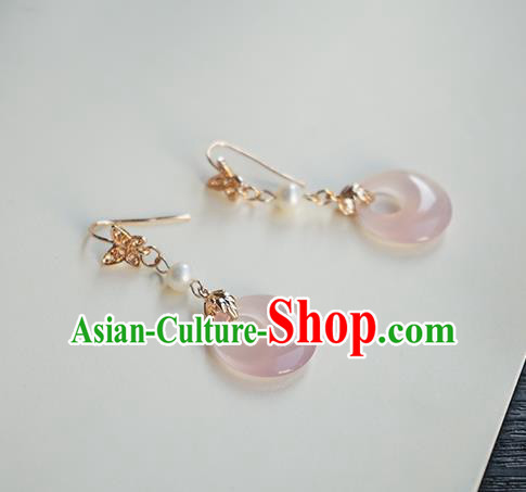 Handmade Chinese Ear Accessories Ancient Women Hanfu Classical Cheongsam Pink Ring Earrings