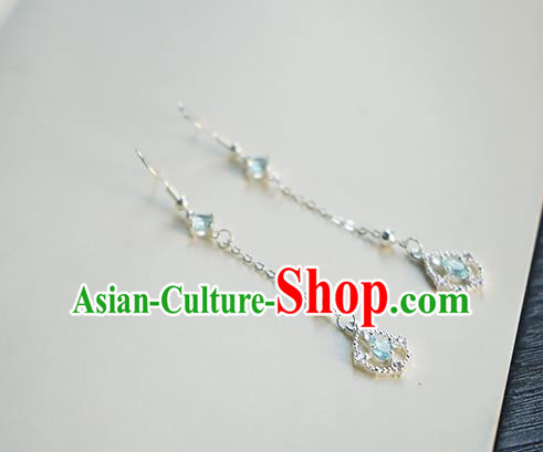 Handmade Chinese Blue Crystal Ear Accessories Ancient Women Hanfu Classical Cheongsam Earrings