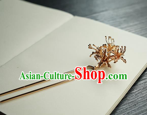 Chinese Classical Hanfu Hair Accessories Handmade Ancient Imperial Concubine Golden Manjusaka Hairpin for Women