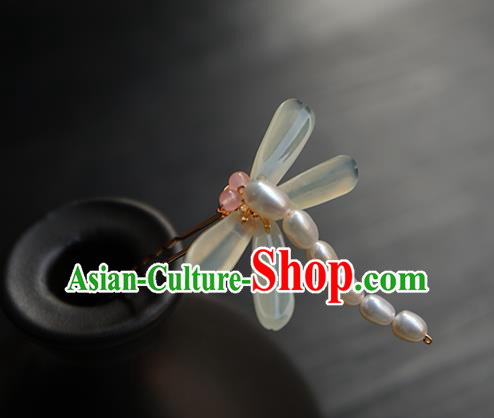 Chinese Classical Hanfu Pearls Dragonfly Hair Clip Hair Accessories Handmade Ancient Princess Hairpin for Women