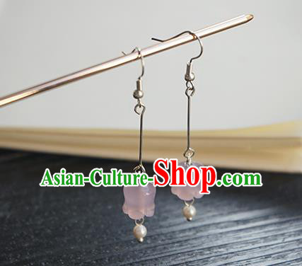 Handmade Chinese Ear Accessories Ancient Women Hanfu Classical Pink Convallaria Earrings