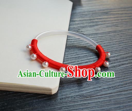 Chinese Classical White Chalcedony Bracelet Jewelry Accessories Ancient Hanfu Red Rope Bangle