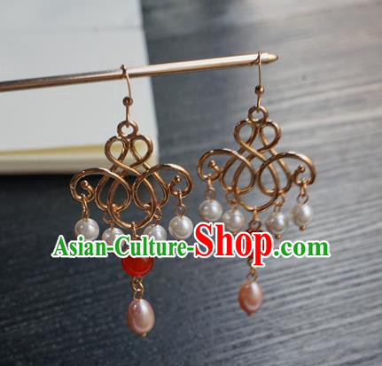 Handmade Chinese Women Hanfu Ear Accessories Ancient Court Golden Eardrop Classical Earrings