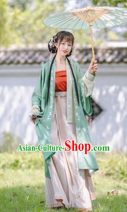 Ancient Chinese Song Dynasty Village Girl Costumes Traditional Hanfu Apparels Embroidered BeiZi Blouse Top and Skirt for Women