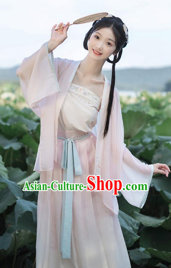 Chinese Song Dynasty Costumes Traditional Ancient Village Girl Top Blouse and Skirt Hanfu Apparels for Women