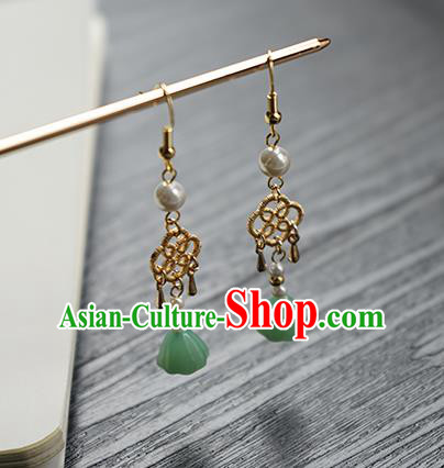 Handmade Chinese Green Lotus Seedpod Ear Accessories Ancient Women Hanfu Classical Cheongsam Earrings