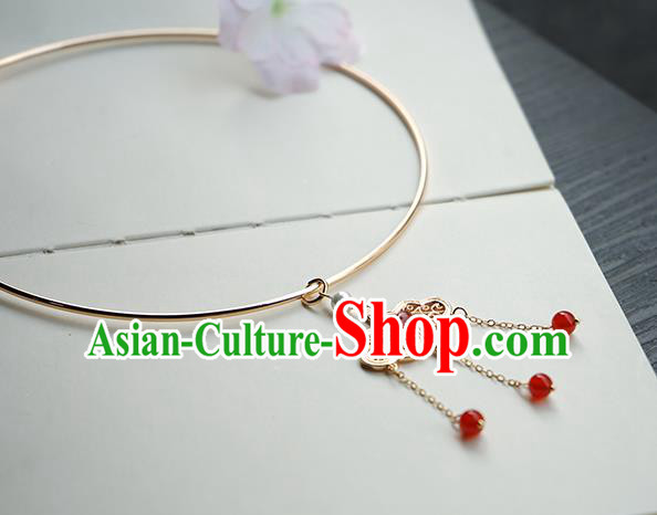 Chinese Handmade Hanfu Red Beads Tassel Necklace Classical Jewelry Accessories Ancient Princess Golden Necklet for Women