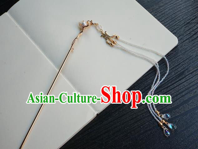 Chinese Classical Beads Tassel Hair Clip Hair Accessories Handmade Ancient Jin Dynasty Hanfu Golden Flower Hairpin for Women