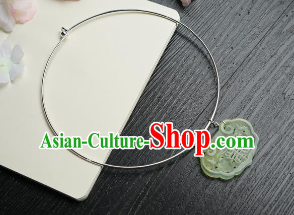 Chinese Handmade Hanfu Jade Pendant Necklace Classical Jewelry Accessories Ancient Princess Argent Necklet for Women