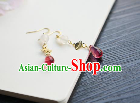 Handmade Chinese Women Hanfu Ear Accessories Classical Eardrop Rosy Earrings