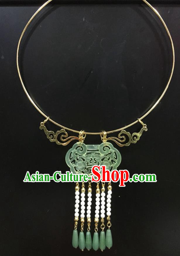 Chinese Handmade Hanfu Ming Dynasty Jade Necklace Classical Jewelry Accessories Ancient Princess Beads Tassel Necklet for Women