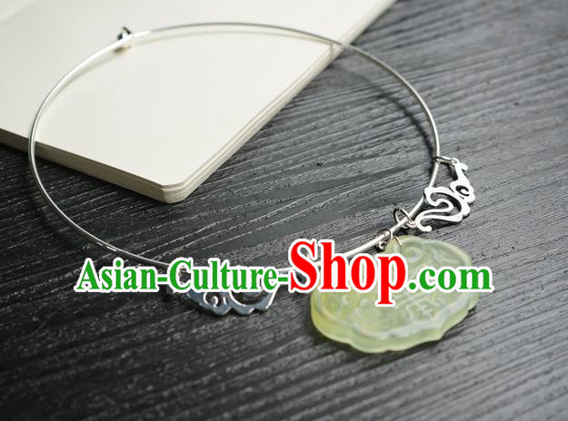 Chinese Handmade Hanfu Ming Dynasty Argent Necklace Classical Jewelry Accessories Ancient Princess Jade Necklet for Women