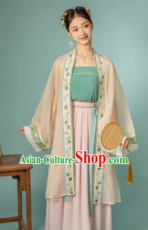 Chinese Ancient Country Lady BeiZi Top and Skirt Traditional Song Dynasty Historical Costumes Hanfu Apparels