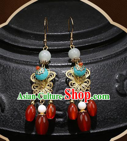 Handmade Chinese Court Women Hanfu Ear Accessories Classical Eardrop Golden Earrings