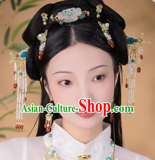 Chinese Classical Ming Dynasty Princess Tassel Hair Clips Hair Accessories Handmade Ancient Court Hanfu Hairpins for Women