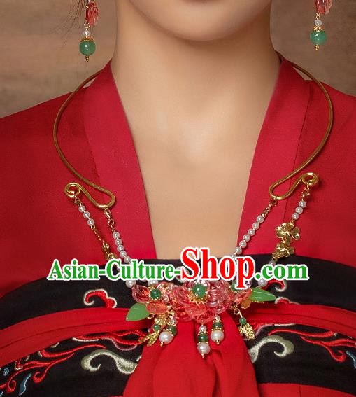 Chinese Handmade Hanfu Red Flowers Necklet Classical Jewelry Accessories Necklace for Women