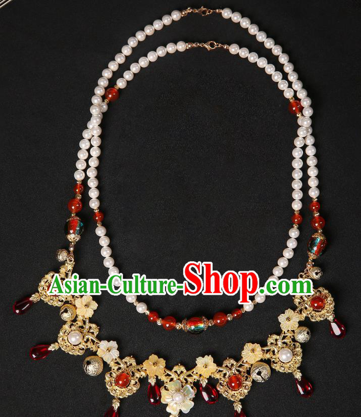 Chinese Handmade Pearls Necklet Classical Jewelry Accessories Hanfu Golden Necklace for Women