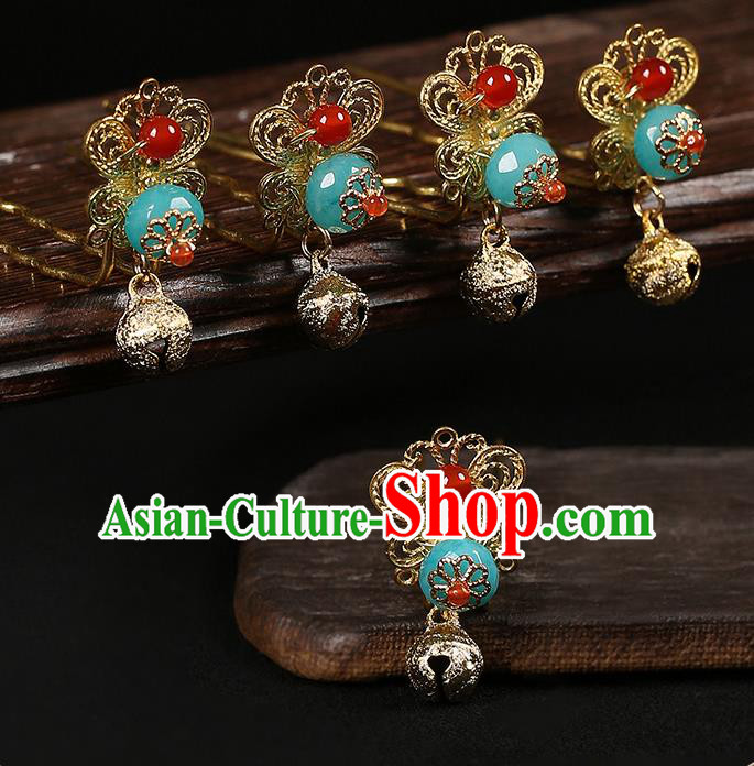 Chinese Classical Ming Dynasty Golden Hair Clips Hair Accessories Handmade Ancient Court Hanfu Bells Tassel Hairpins for Women