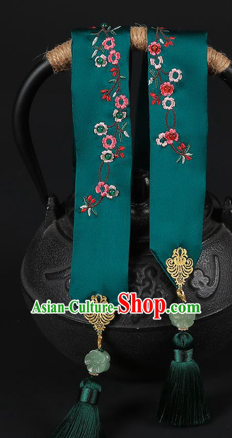 Chinese Classical Embroidered Green Silk Headband Hanfu Hair Accessories Handmade Hairlace for Women