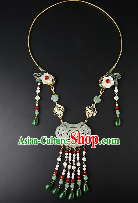 Chinese Handmade Song Dynasty Jade Necklace Classical Jewelry Accessories Ancient Hanfu Beads Tassel Necklet for Women