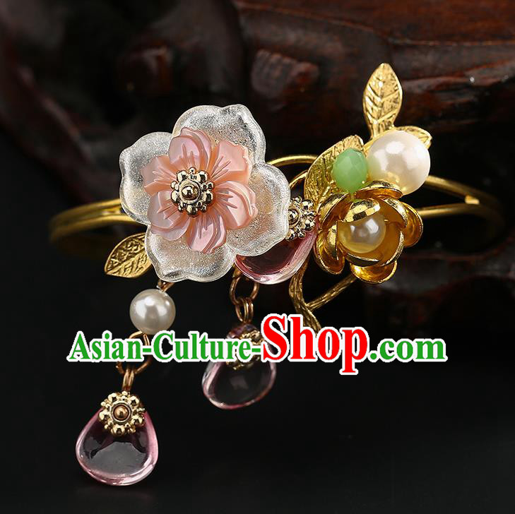 Chinese Handmade Song Dynasty Golden Bracelet Classical Jewelry Accessories Ancient Hanfu Flower Bangle for Women