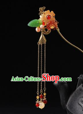 Chinese Classical Red Plum Hair Clip Hanfu Hair Accessories Handmade Ancient Princess Beads Tassel Hairpins for Women