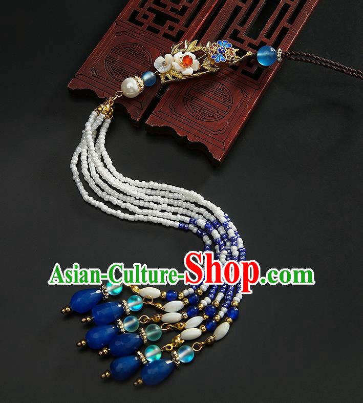 Chinese Classical Hanfu Golden Bamboo Brooch Accessories Ancient Princess Beads Tassel Breastpin Pendant