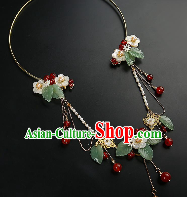 Chinese Handmade Red Beads Tassel Necklet Classical Jewelry Accessories Ancient Hanfu Pearls Necklace for Women