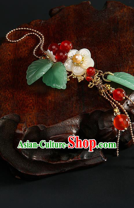 Chinese Classical Hanfu Shell Plum Brooch Accessories Ancient Princess Red Beads Tassel Breastpin Pendant