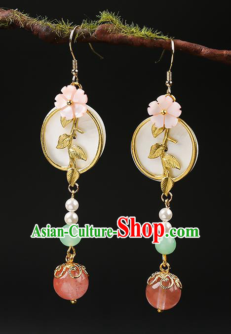 Handmade Chinese Ear Accessories Classical Eardrop Ancient Women Hanfu Golden Leaf Earrings