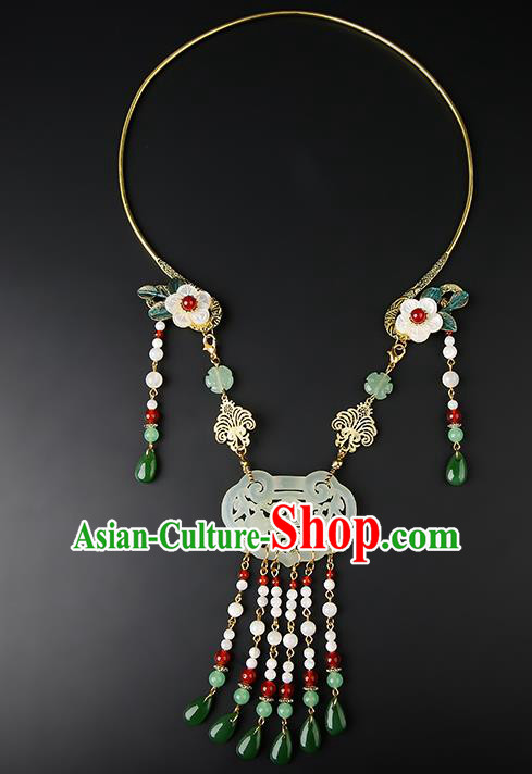 Chinese Handmade Song Dynasty Jade Necklet Classical Jewelry Accessories Ancient Hanfu Beads Tassel Necklace for Women