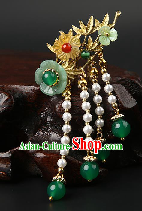 Chinese Classical Golden Bamboo Hair Claw Hanfu Hair Accessories Handmade Ancient Princess Green Plum Hair Stick Hairpins for Women