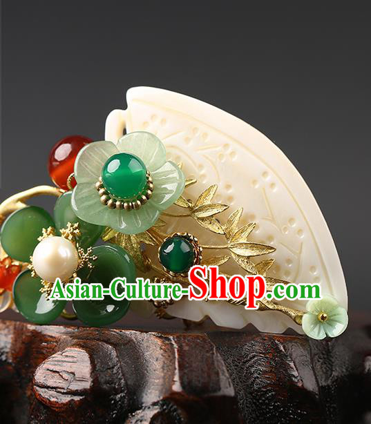 Chinese Classical Jade Hair Crown Hanfu Hair Accessories Handmade Ancient Song Dynasty Imperial Concubine Hairpins for Women