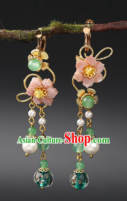 Handmade Chinese Flowers Ear Accessories Classical Eardrop Ancient Women Hanfu Beads Tassel Earrings