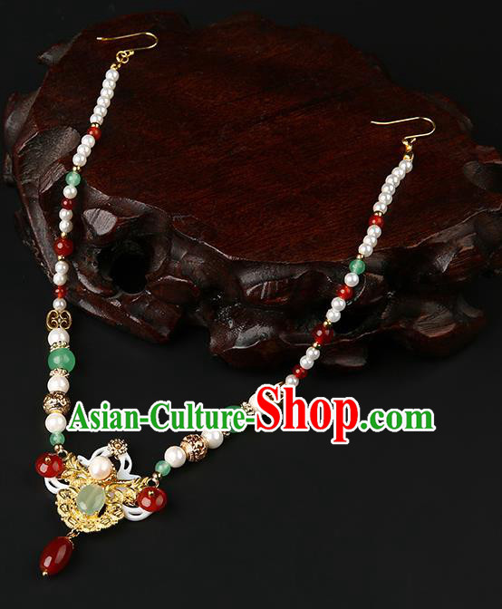 Chinese Classical Agate Eyebrows Pendant Hanfu Hair Accessories Handmade Ancient Princess Pearls Hair Clasp for Women