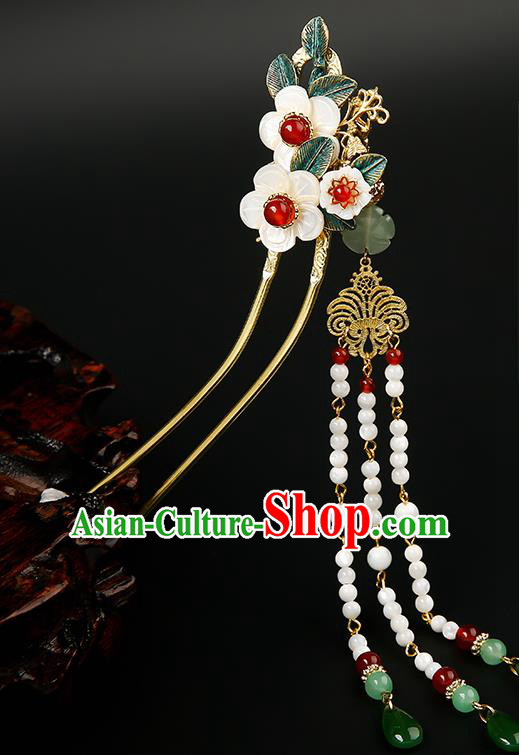 Chinese Classical Plum Blossom Hair Clip Hanfu Hair Accessories Handmade Ancient Song Dynasty Imperial Concubine Tassel Hairpins for Women