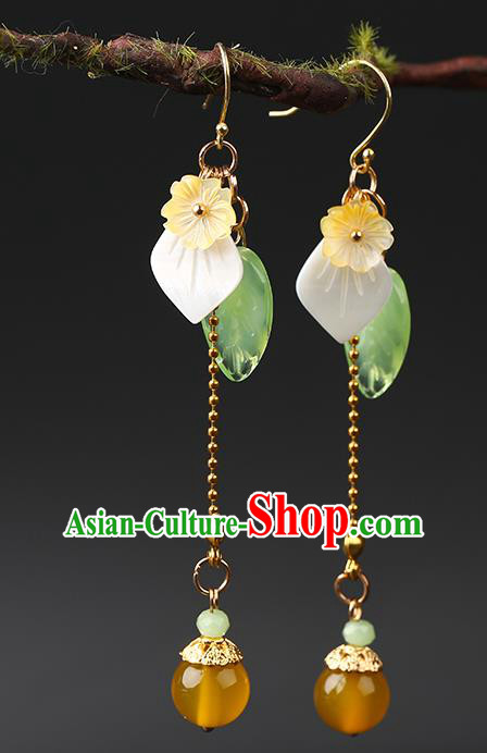 Handmade Chinese Long Tassel Ear Accessories Classical Eardrop Ancient Women Hanfu Shell Leaf Earrings