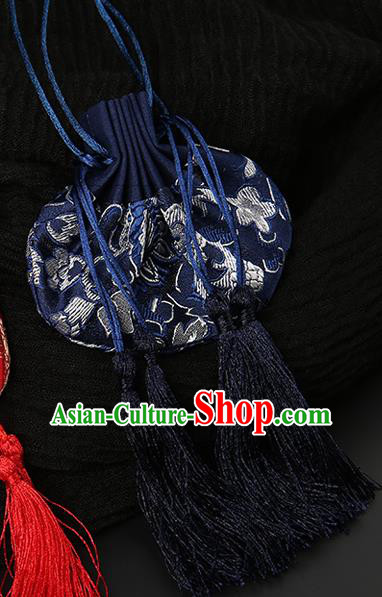 Chinese Classical Hanfu Navy Silk Perfume Satchel Waist Accessories Ancient Princess Sachet Belt Pendant