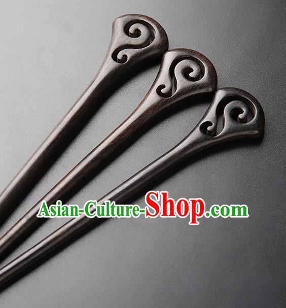 Chinese Classical Ebony Hair Clip Hanfu Hair Accessories Handmade Ancient Princess Wood Carving Cloud Hairpins for Women