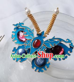 Chinese Classical Gems Butterfly Hair Clip Hanfu Hair Accessories Handmade Ancient Qing Dynasty Empress Hairpins for Women